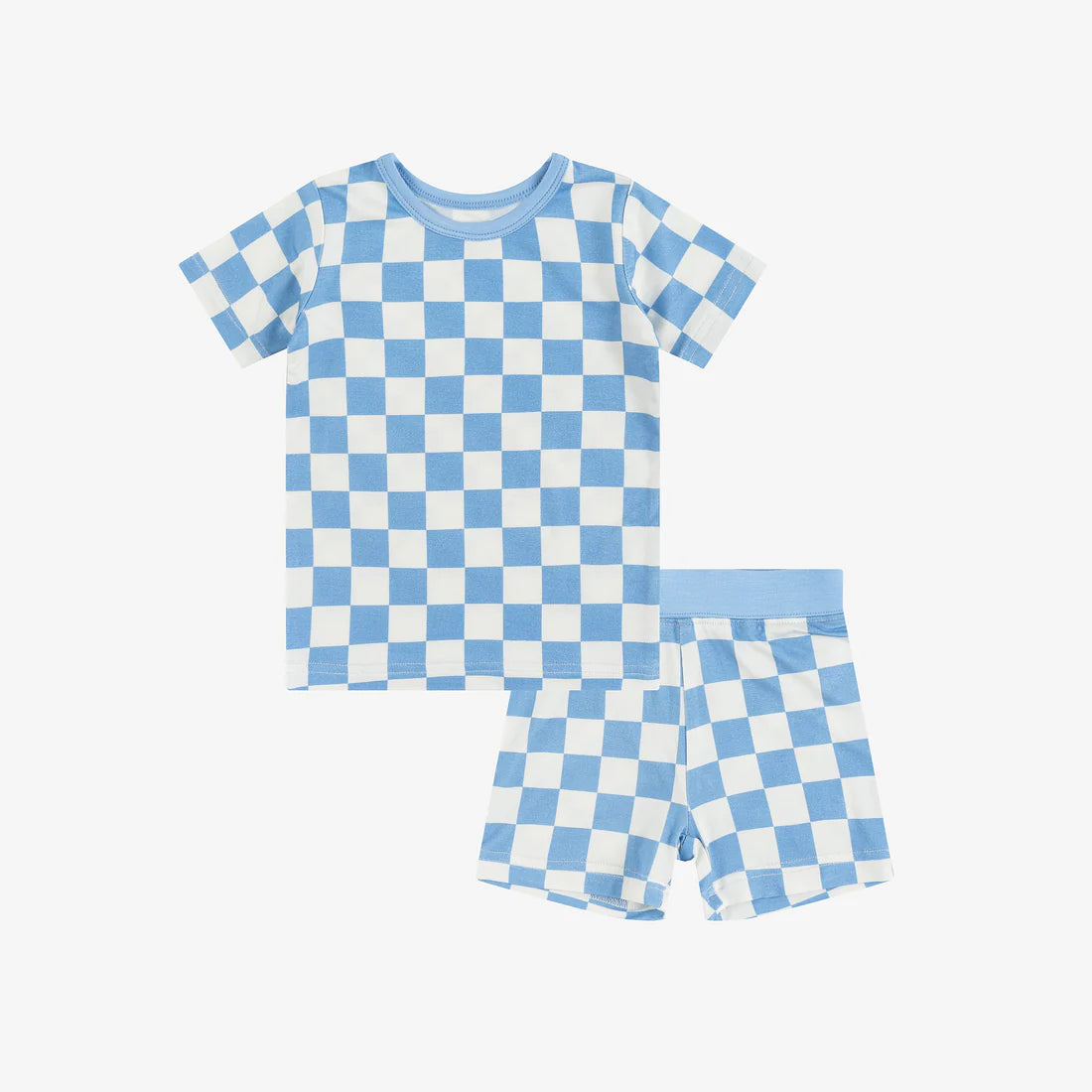 Blue Checkered Bamboo Shorts & Tee Set