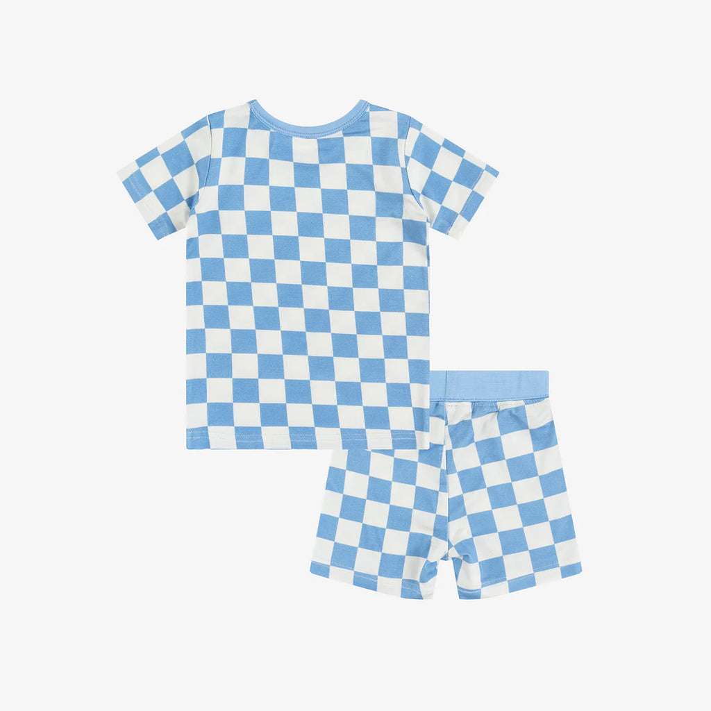 Blue Checkered Bamboo Shorts & Tee Set