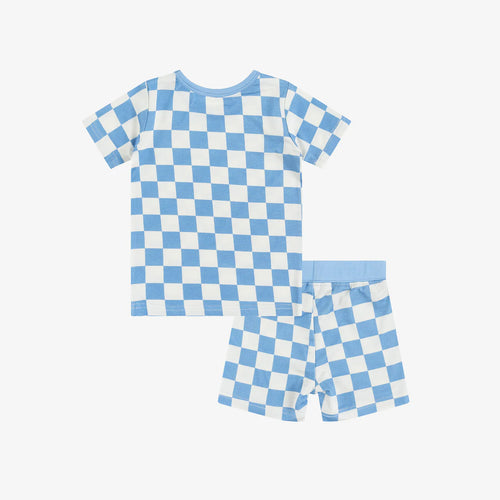 Blue Checkered Bamboo Shorts & Tee Set