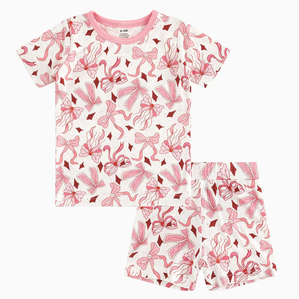 Pink Bow Bamboo Shorts & Tee Set
