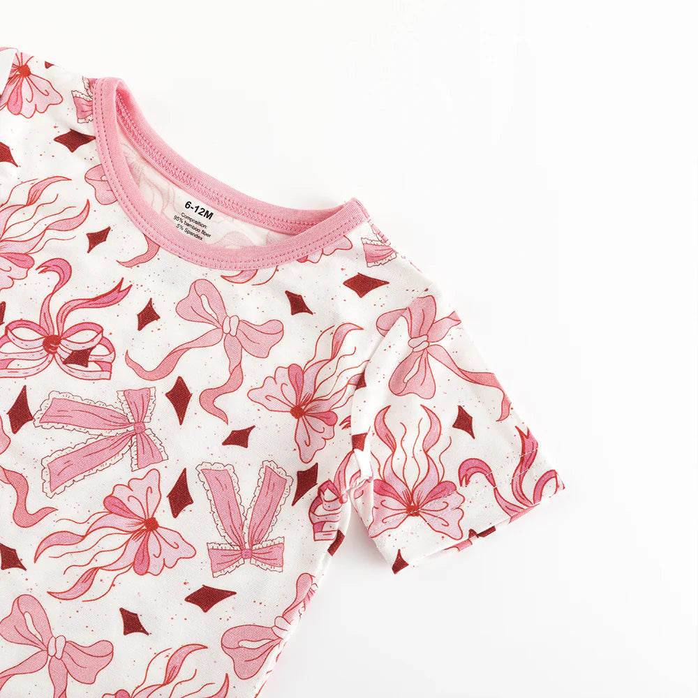 Pink Bow Bamboo Shorts & Tee Set